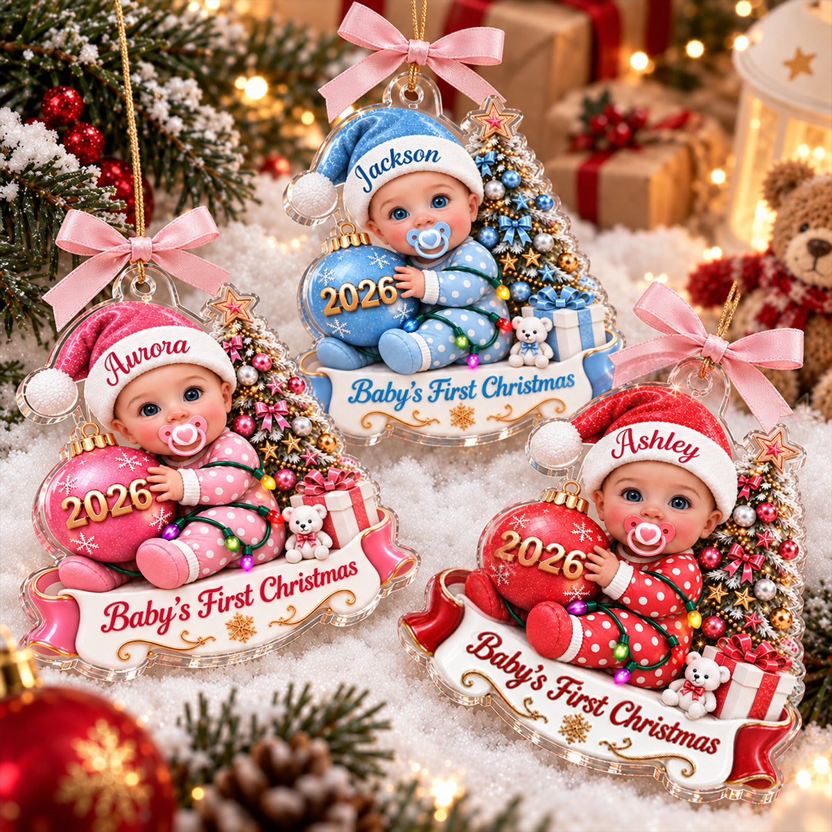 Custom Baby First Christmas - Personalized Acrylic Ornament - Christmas Gift for New Mom, New Dad, First Christmas Keepsake, Newborn Baby Gift