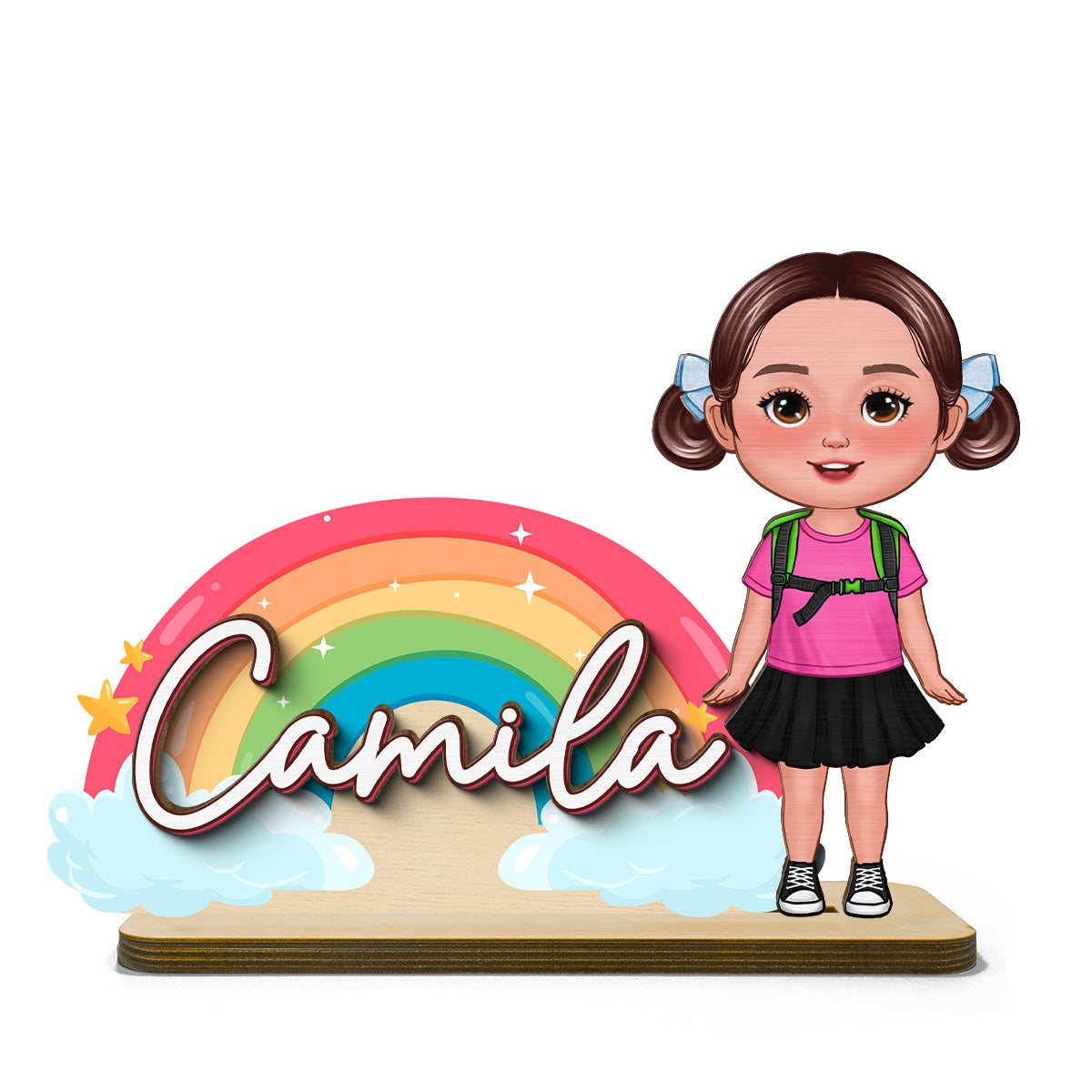 Cute Kid With Name Back to School Gift Personalized 2-Layer Standing Wooden Plaque