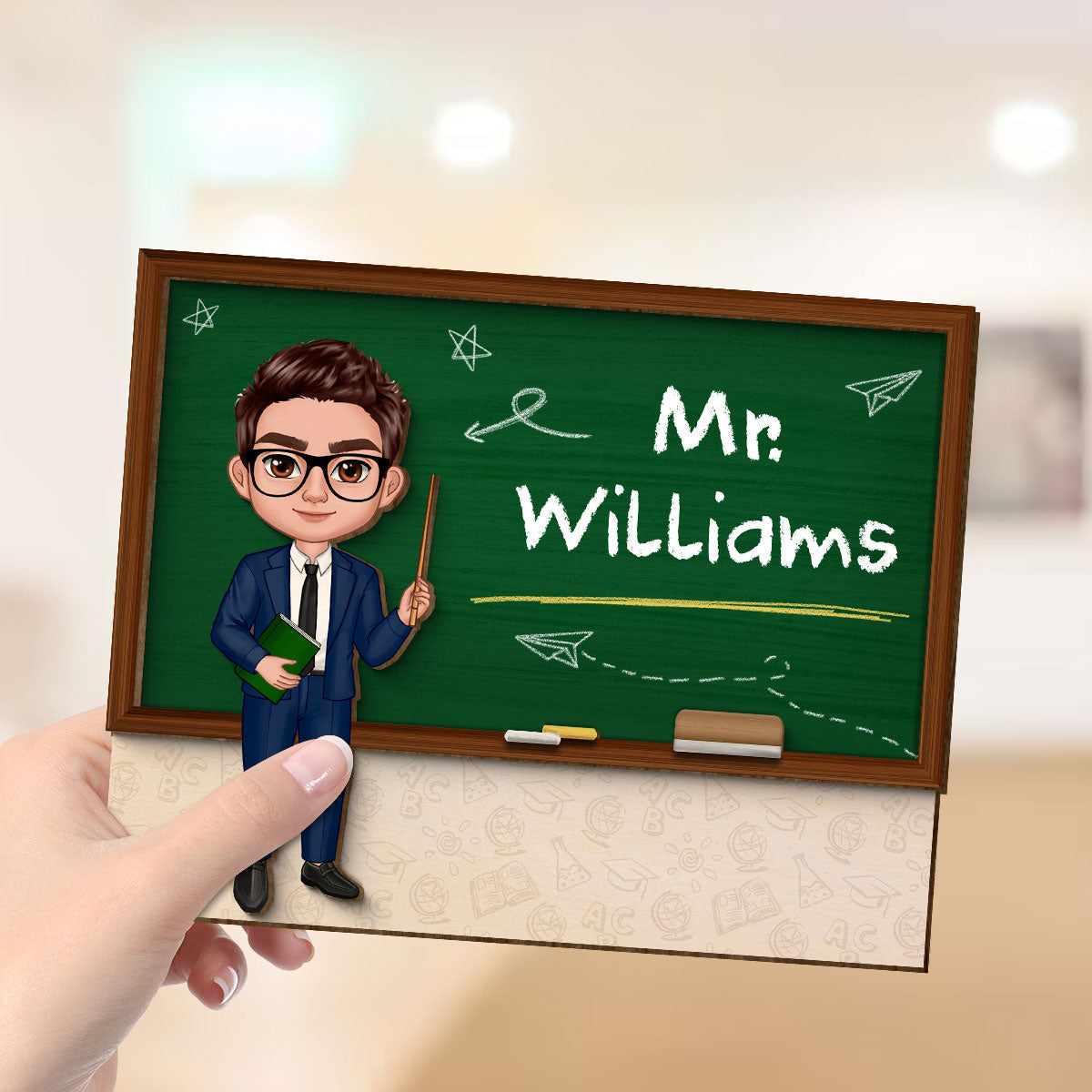 Doll Teacher Blackboard Personalized 2-Layer Wooden Plaque, Back To School Gift, Office Decor