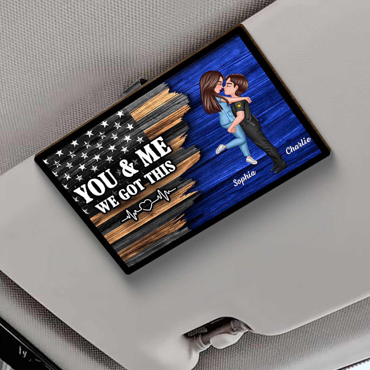 Hero Couple Hugging Kissing Half Flag  Gift by Occupation Gift For Her Gift For Him Personalized Car Visor