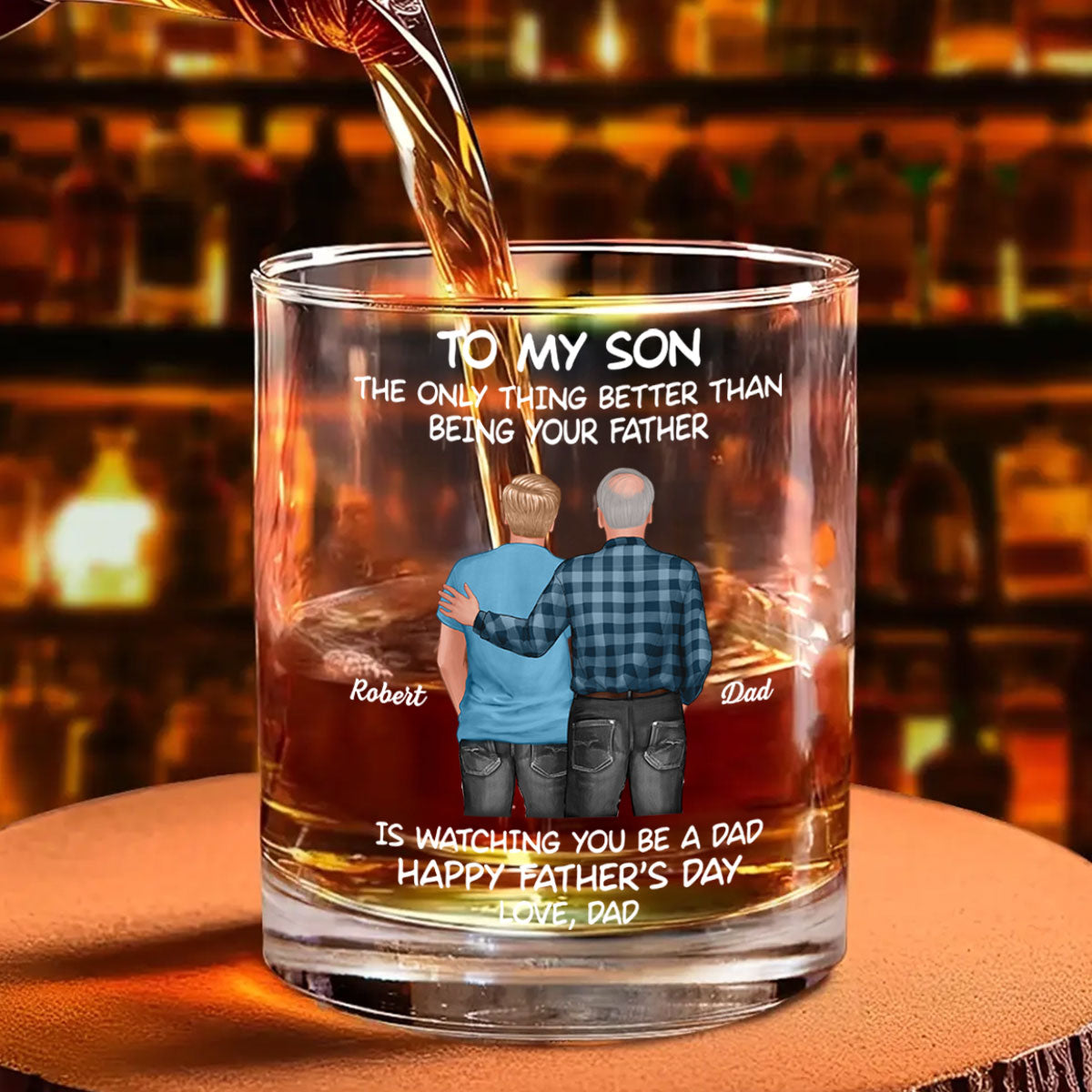 To My Son From Mom Dad Happy Father's Day Personalized Whiskey Glass| Heartfelt Father's Day Gift For Son