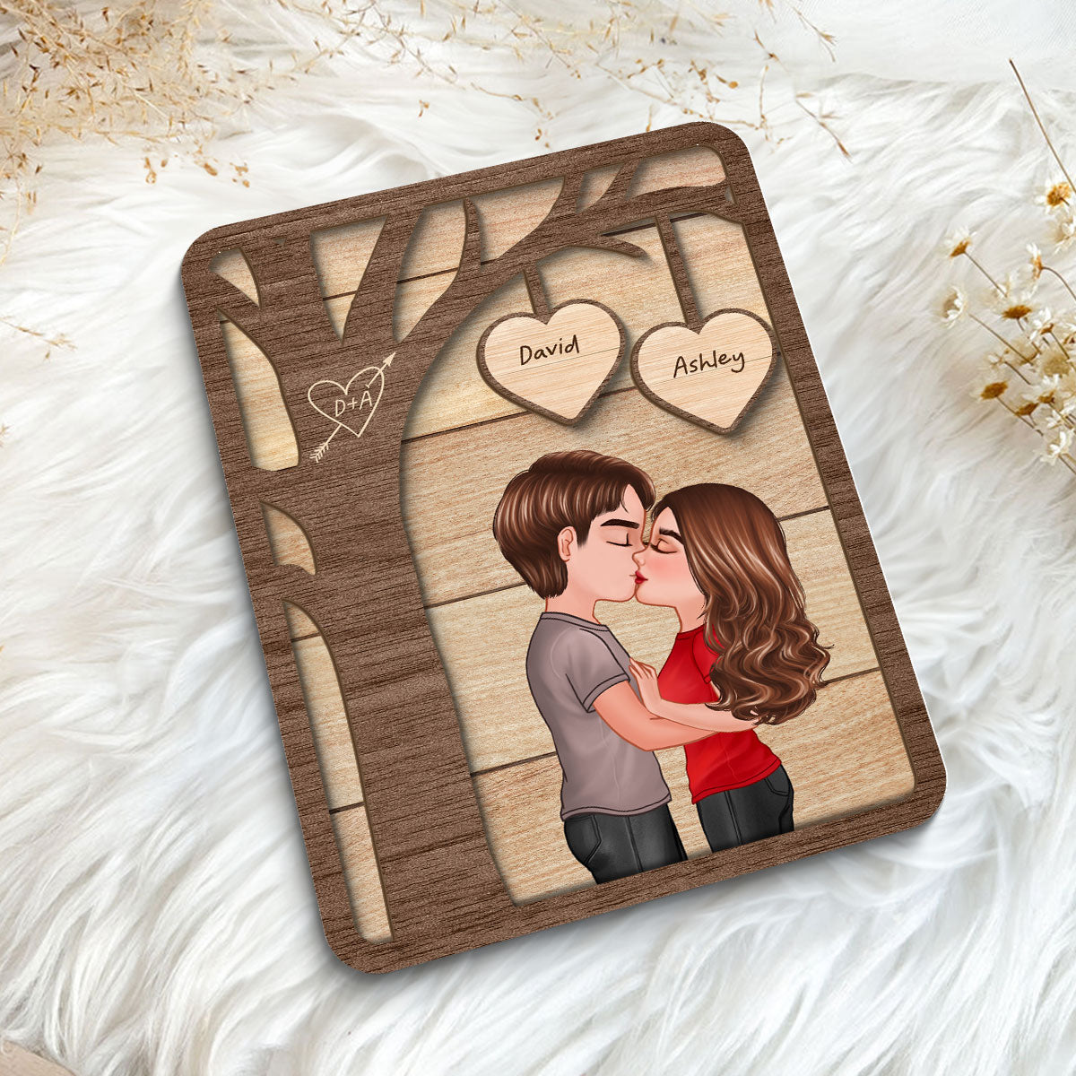 Couple Kissing Under Tree Personalized 2-Layer Wooden Plaque, Heartfelt 2025 Valentine‘s Day Gift For Him, For Her, Husband, Wife, Boyfriend, Girlfriend