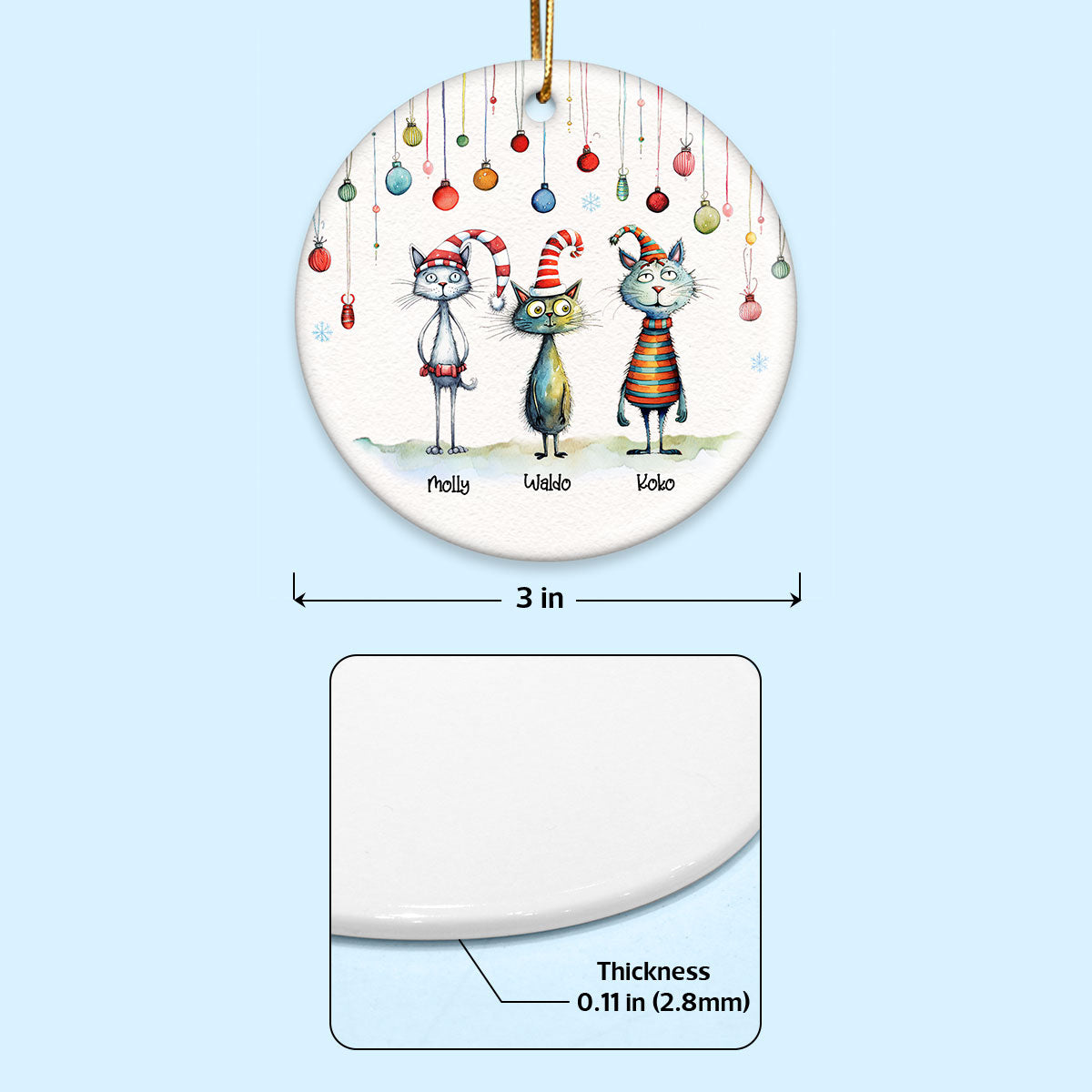 Quirky Christmas Cat Whimsical Funny Silly Holiday Cats Personalized Circle Ceramic Ornament
