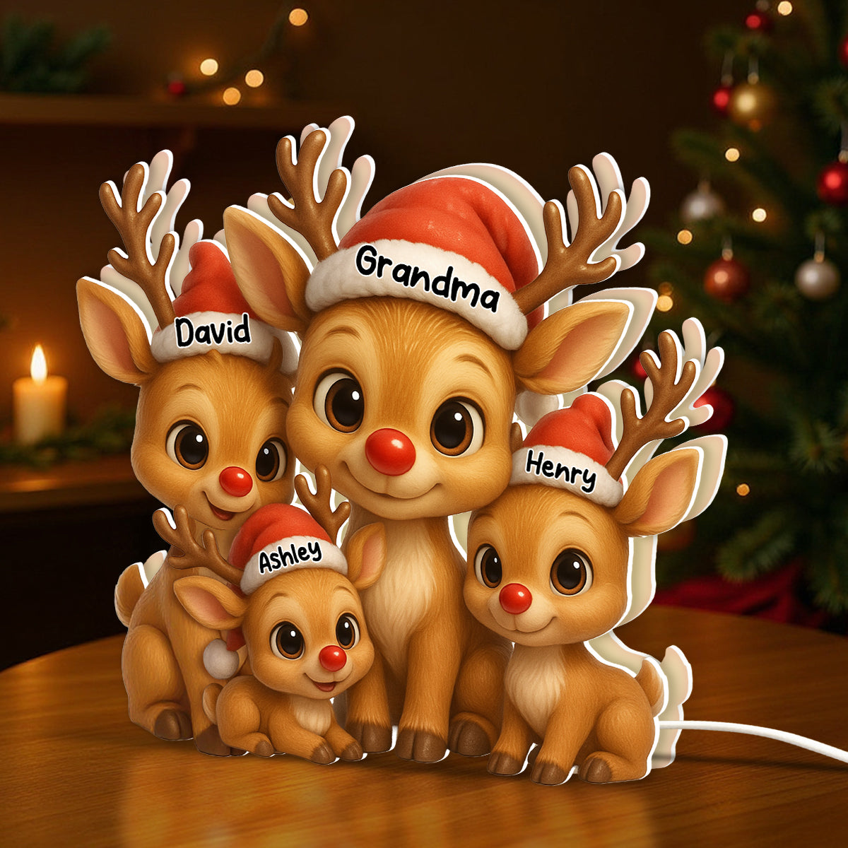 Personalized Grandma Grandkids Reindeer LED Light Box, Christmas Gift For Grandma, Grandkids
