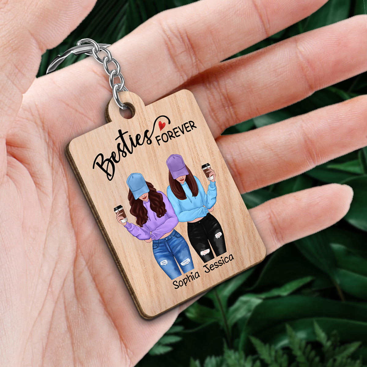 Besties Forever Front View Besties Personalized Wooden Keychain