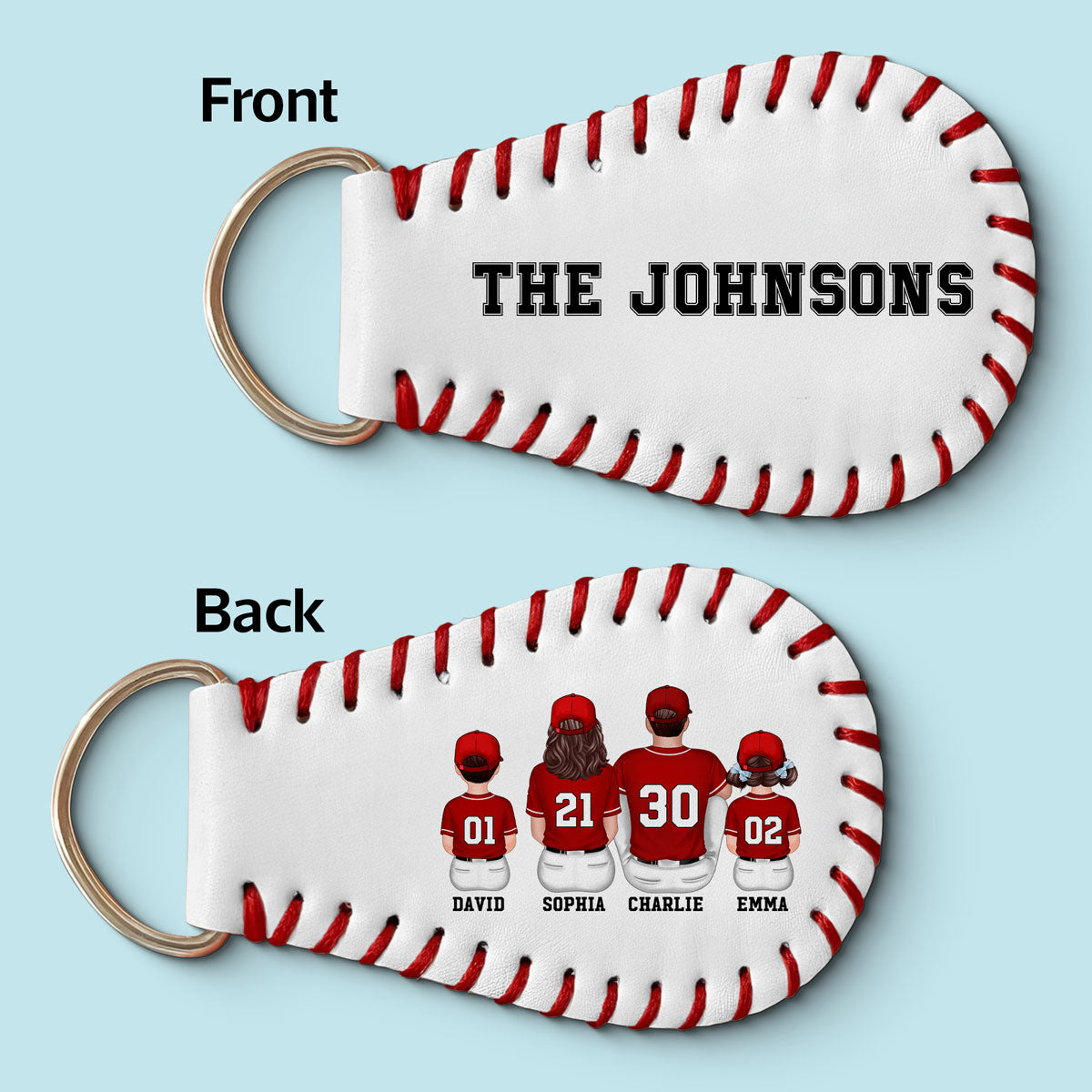 Baseball Family Team Unique Gift For Dad Mom Family Members Personalized Baseball Leather Keychain