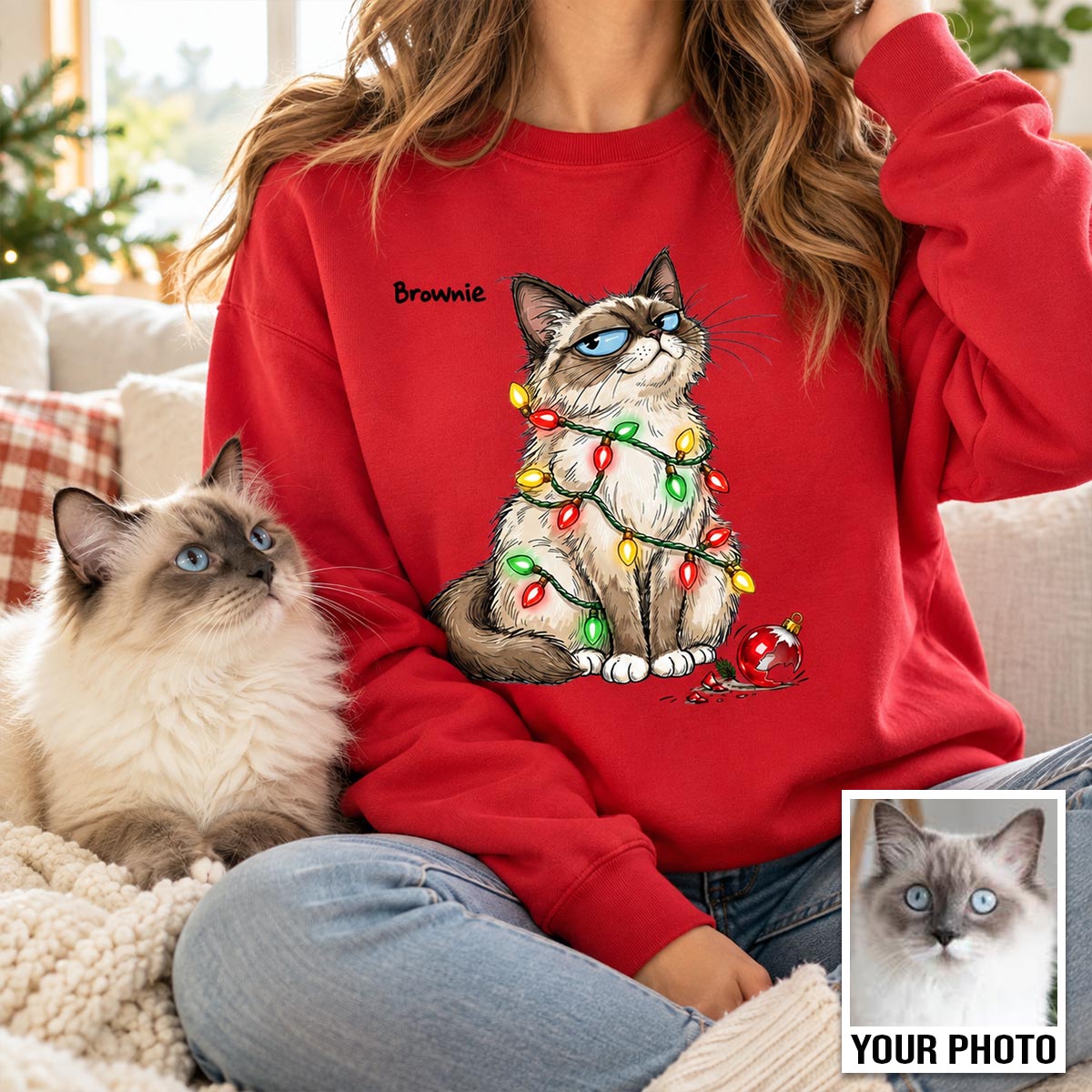 Custom Pet Portrait Bossy Cat Upload Your Photo - Personalized Shirt - Funny Christmas Gift For Cat Lover