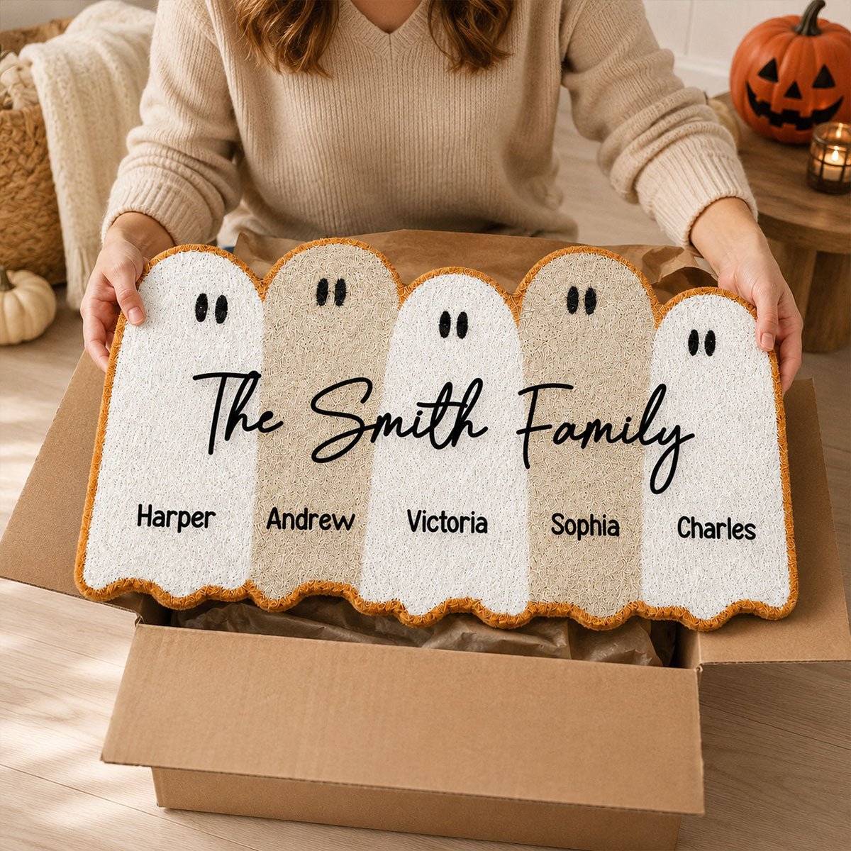 Ghost Family With Names - Personalized Doormat - Halloween Home Decor