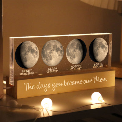 Custom Birth Moon Phase The Day You Become My Mom Personalized Acrylic Block LED Night Light, Gift