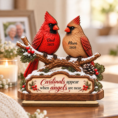 Cardinals On Snowy Branch Memorial - Personalized Wooden Plaque - Sympathy Gift for Loss of Loved One