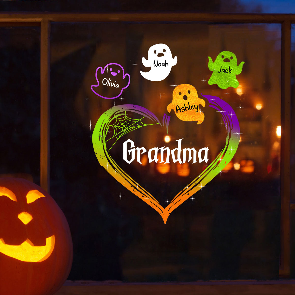 Grandma Mom Boo Flying Heart Personalized Decal, Halloween Decor