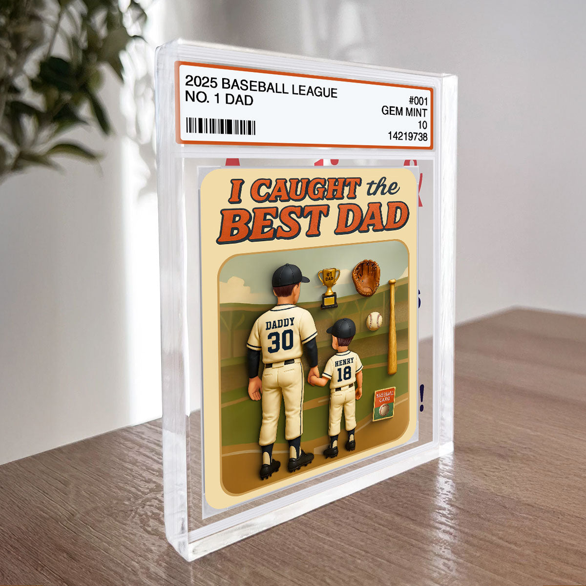 I Caught the Best Dad Baseball Trading Card Personalized Acrylic Block Plaque