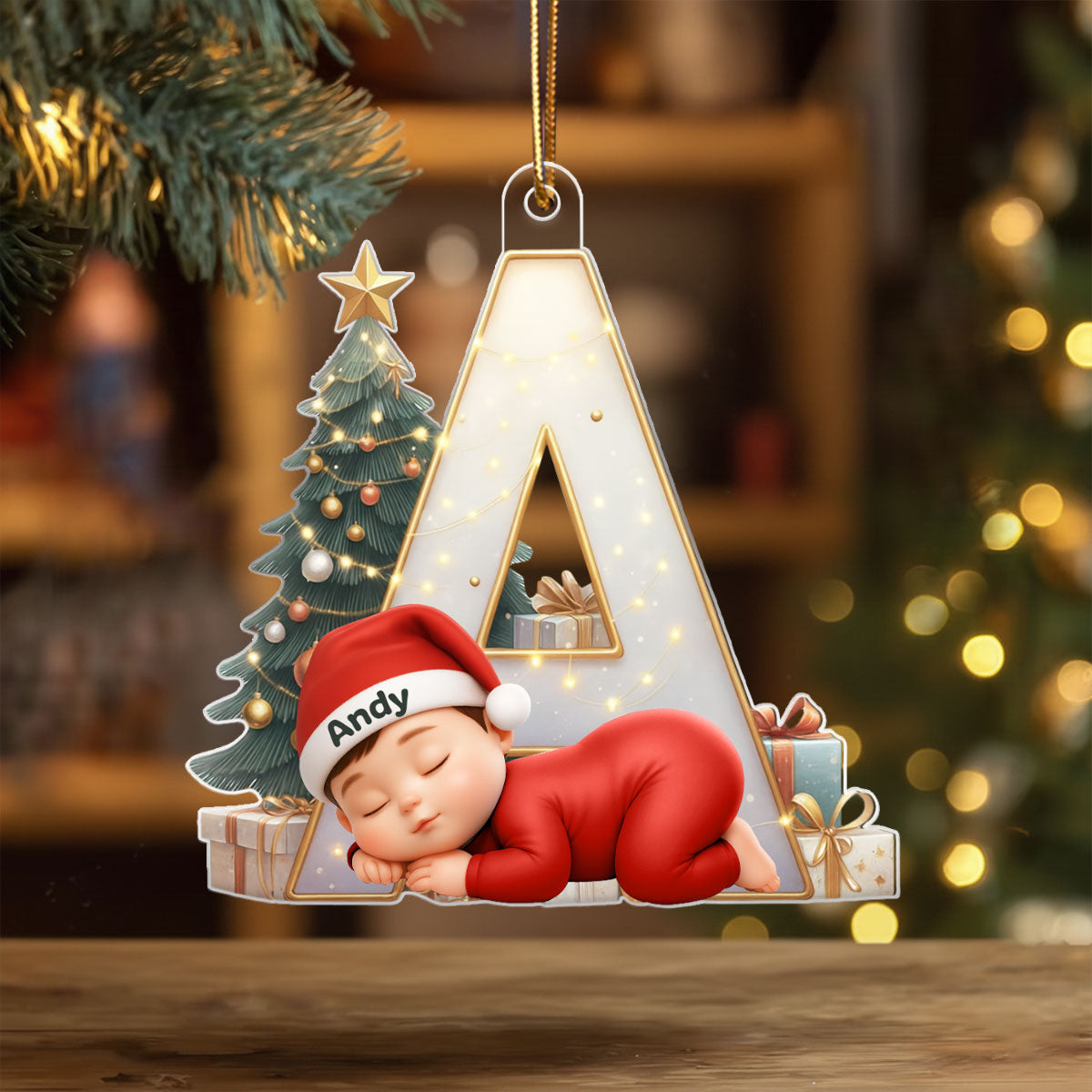 Baby Sleeping Initial Letter Monogram - Personalized Acrylic Ornament - Christmas Gift for Grandkids, Baby, Newborn