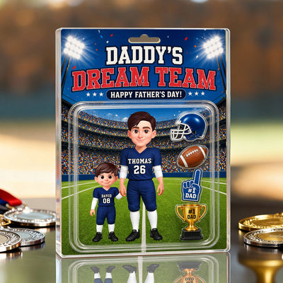 American Football Dad Daddy's Dream Team - Personalized Acrylic Block Plaque - Father's Day Gift For Football Dad, Husband