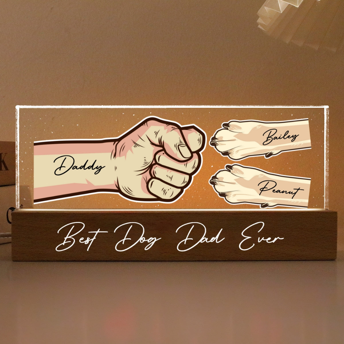 Dog Dad Vector Fist Bump Personalized Acrylic LED Night Light