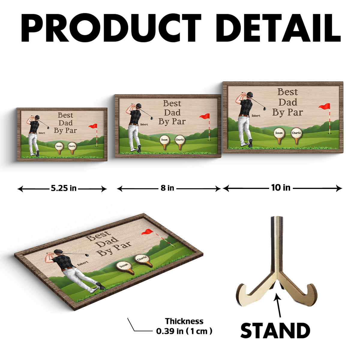 Best Dad Grandpa By Par Golf Personalized 2-Layer Wooden Plaque