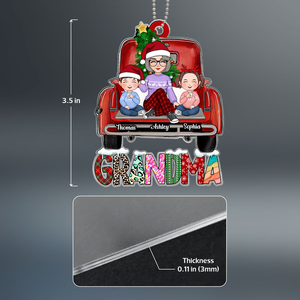 Grandma Grandkids Sitting On Truck Christmas Pattern Personalized Acrylic Ornament