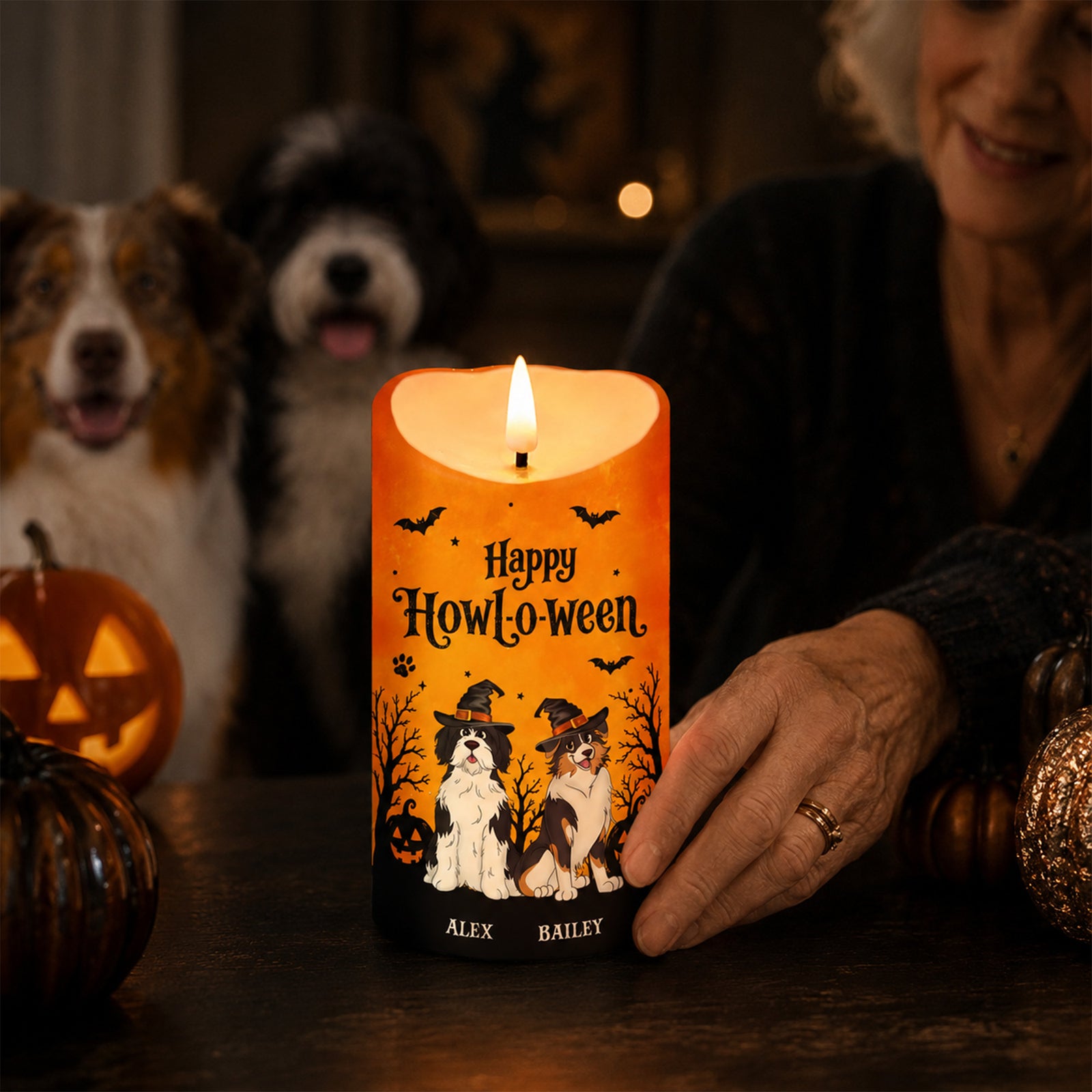 Dog Mom Happy Howloween - Personalized LED Candle - Pawfect Halloween Decor for Dog Lover