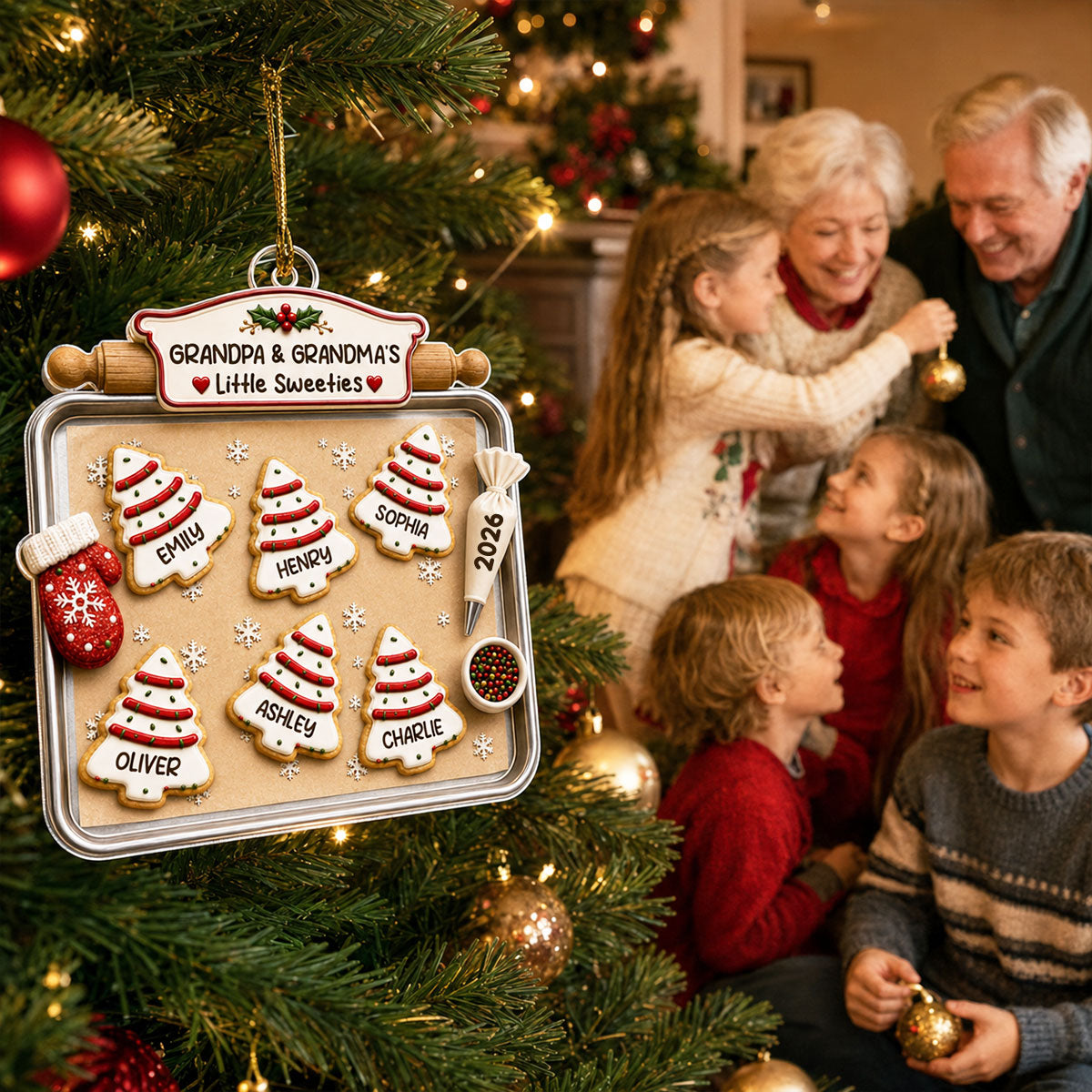 Christmas Tree Cakes Tray Grandpa Grandma Little Sweeties - Personalized Acrylic Ornament - Christmas Decor For Grandparents