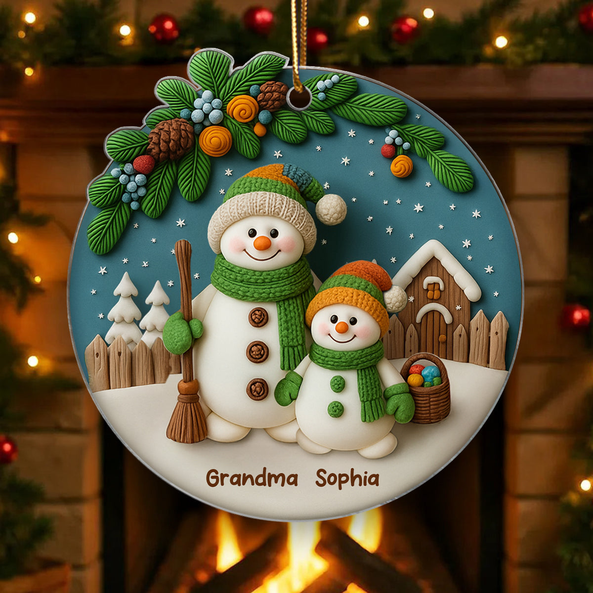 Grandma Grandkids 3D Effect Snowman Personalized Acrylic Ornament
