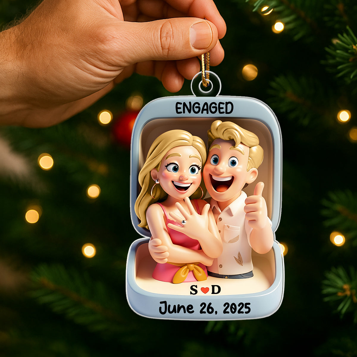 First Christmas Engaged - Personalized Acrylic Ornament, Custom Name Proposal Keepsake, Engagement Gift