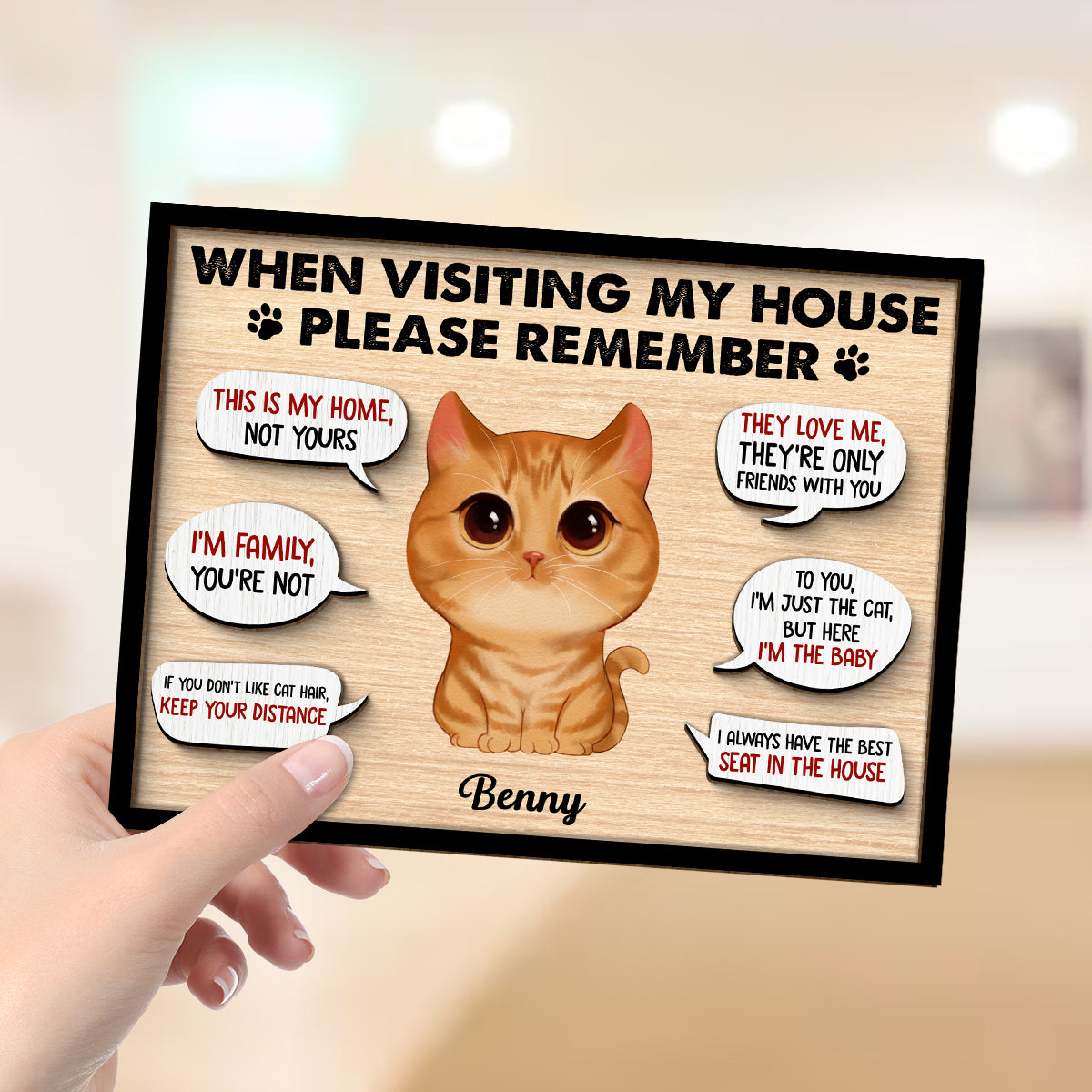 Remember When Visiting Cats House Watercolor Cats Personalized 2-layer Wooden Plaque
