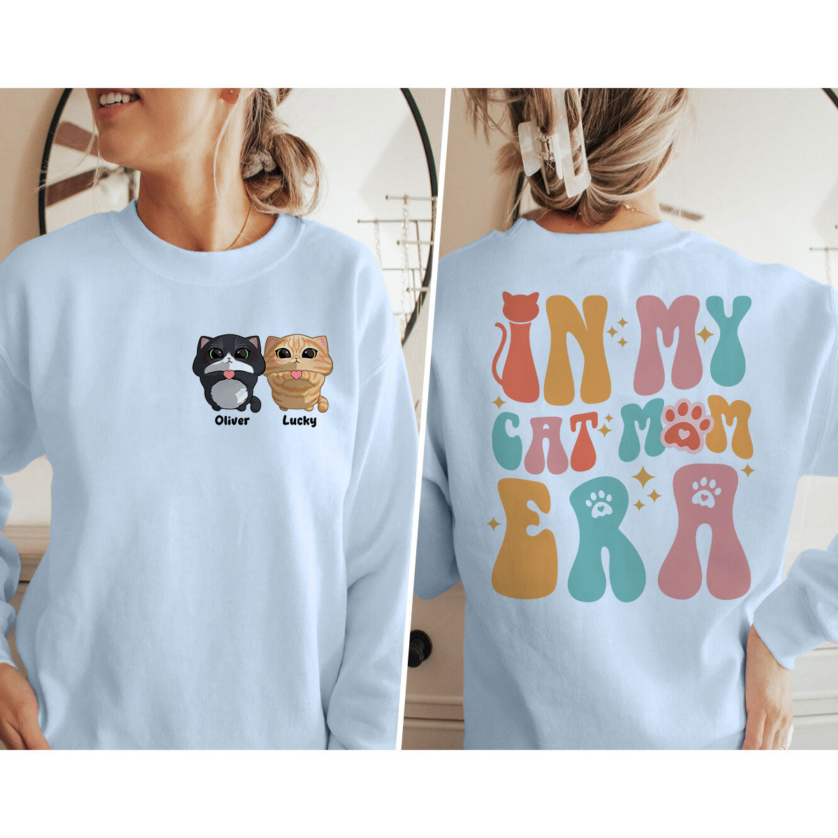 In My Cat Mom Era Gift For Cat Lover Cute Cat Looking Up Personalized Double Sided Sweatshirt