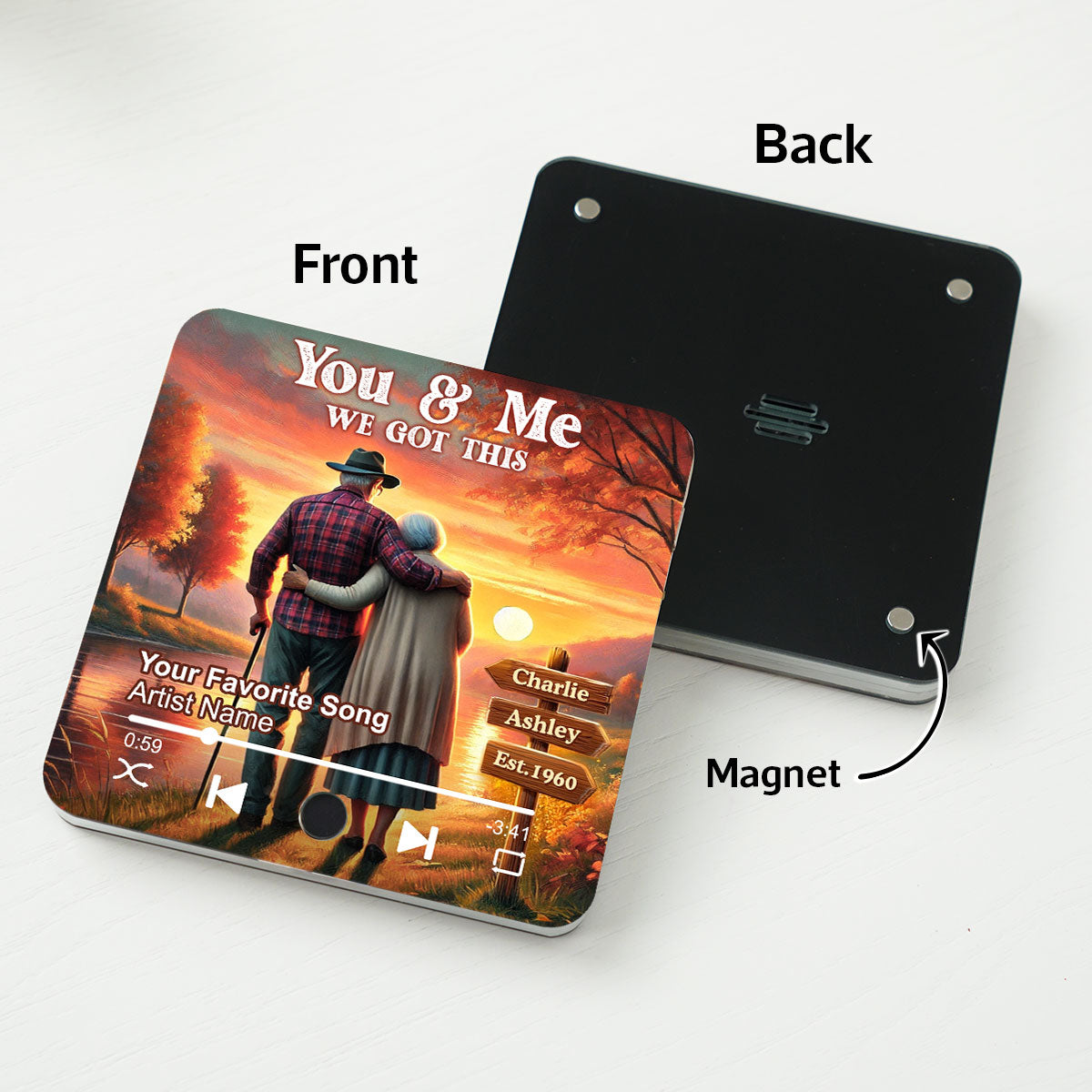 You & Me We Got This Old Couple At Lake Sunset Theme Personalized Music Fridge Magnet, Valentine's Gift For Her, Gift For Him