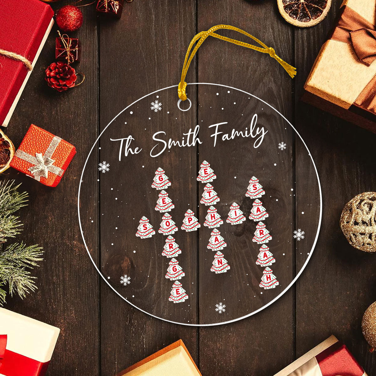 Family Christmas Tree Cake Crossword Puzzle Art Personalized Acrylic Ornament