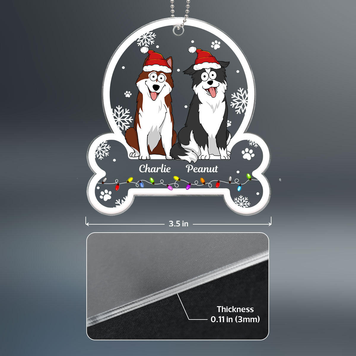 Funny Expression Dogs In Bone Shaped Personalized Acrylic Ornament