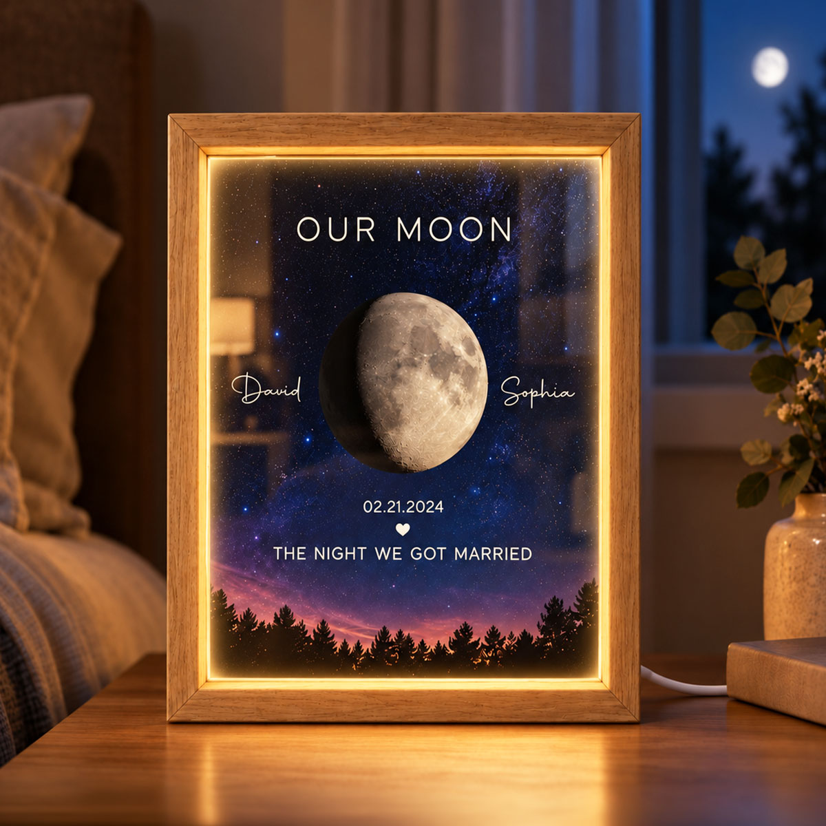 Custom Moon Phase by Date - Personalized Mirror Light Box - Heartfelt Christmas Gift for Her, for Him, Anniversary Gift for Couple