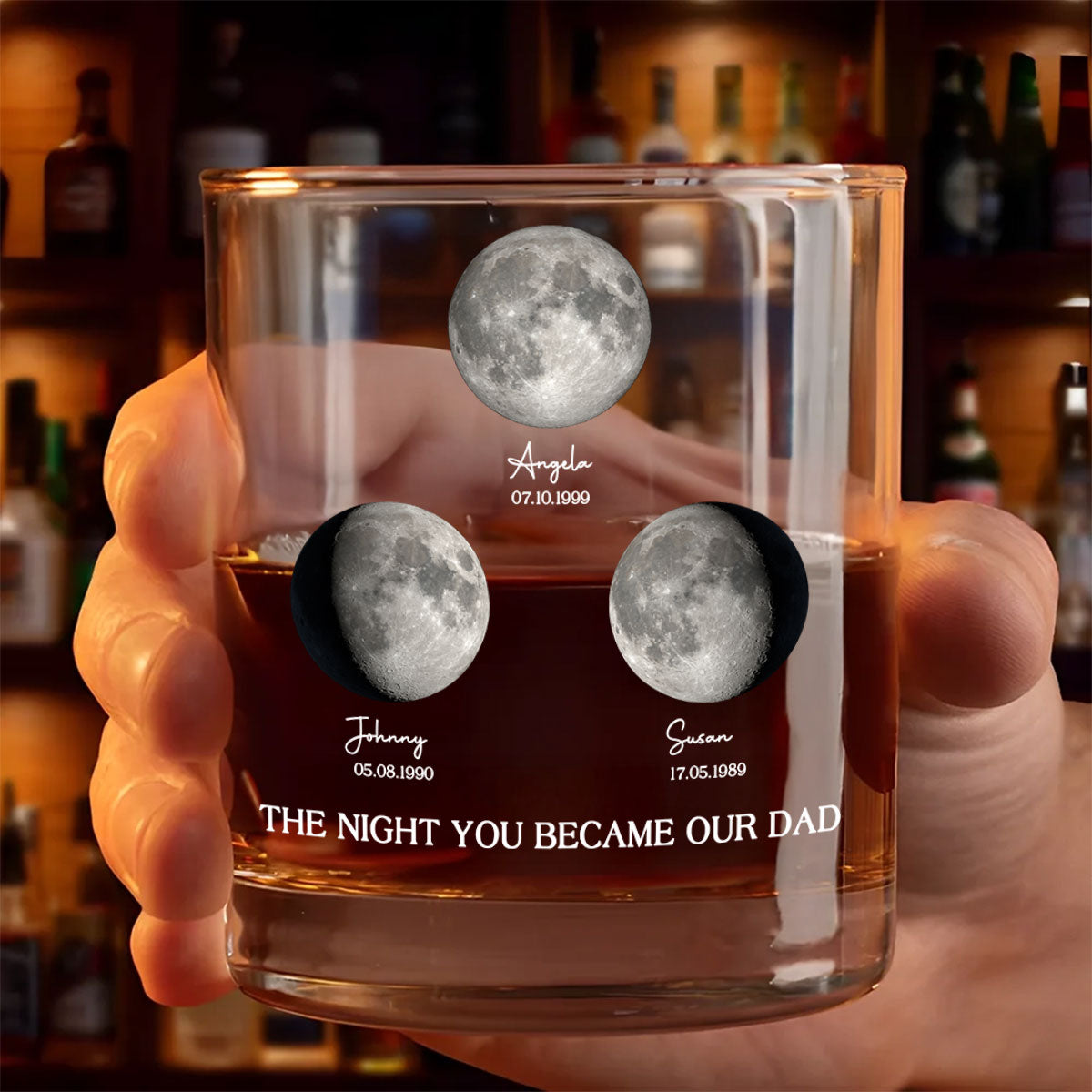 The Day You Became Our Dad, Custom Birth Moon Phase by Date Personalized Wine Glass, Father's Day Gift for Dad, Gift for Husband