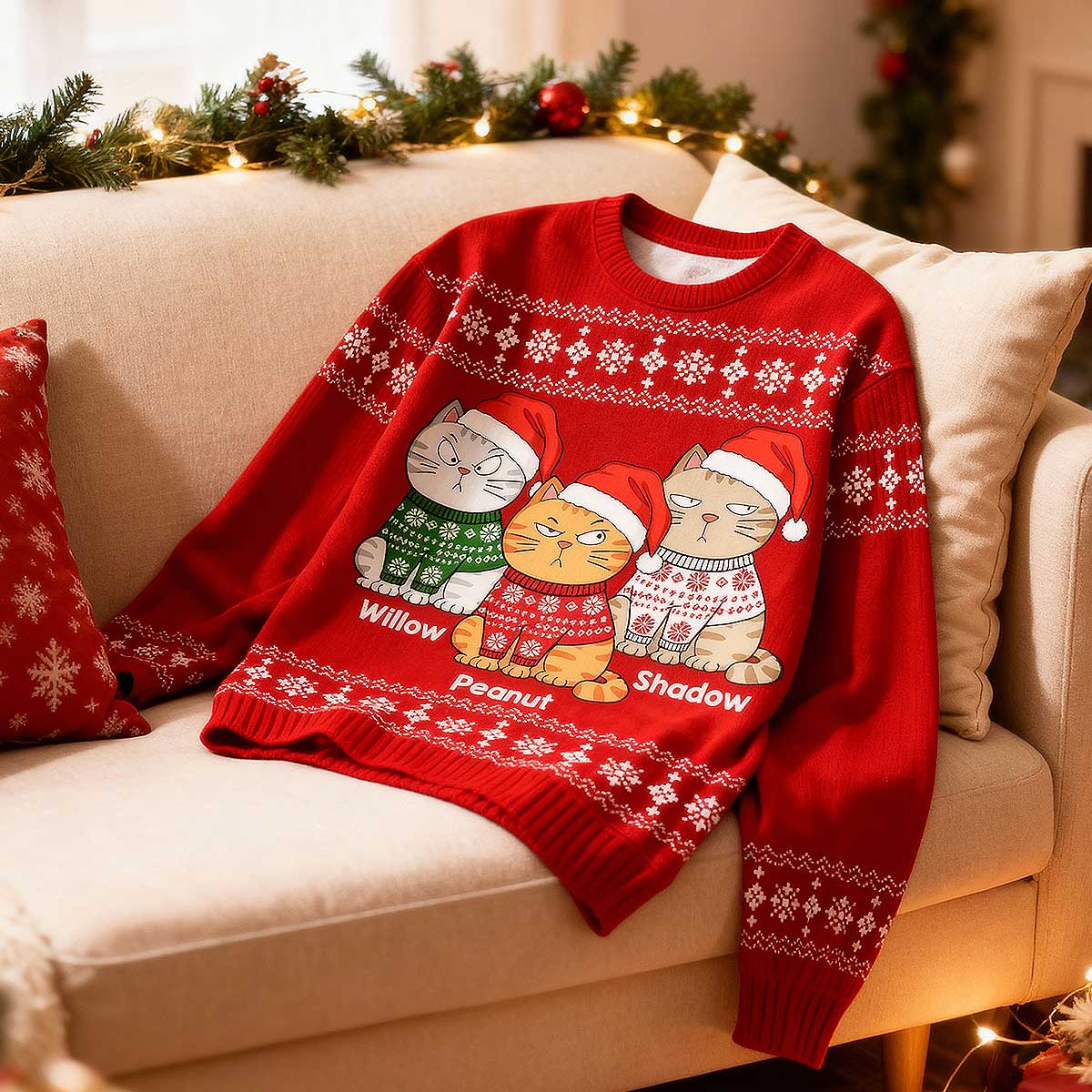 Christmas Funny Cats - Personalized Ugly Sweater - Gift For Cat Lovers, Cat Mom