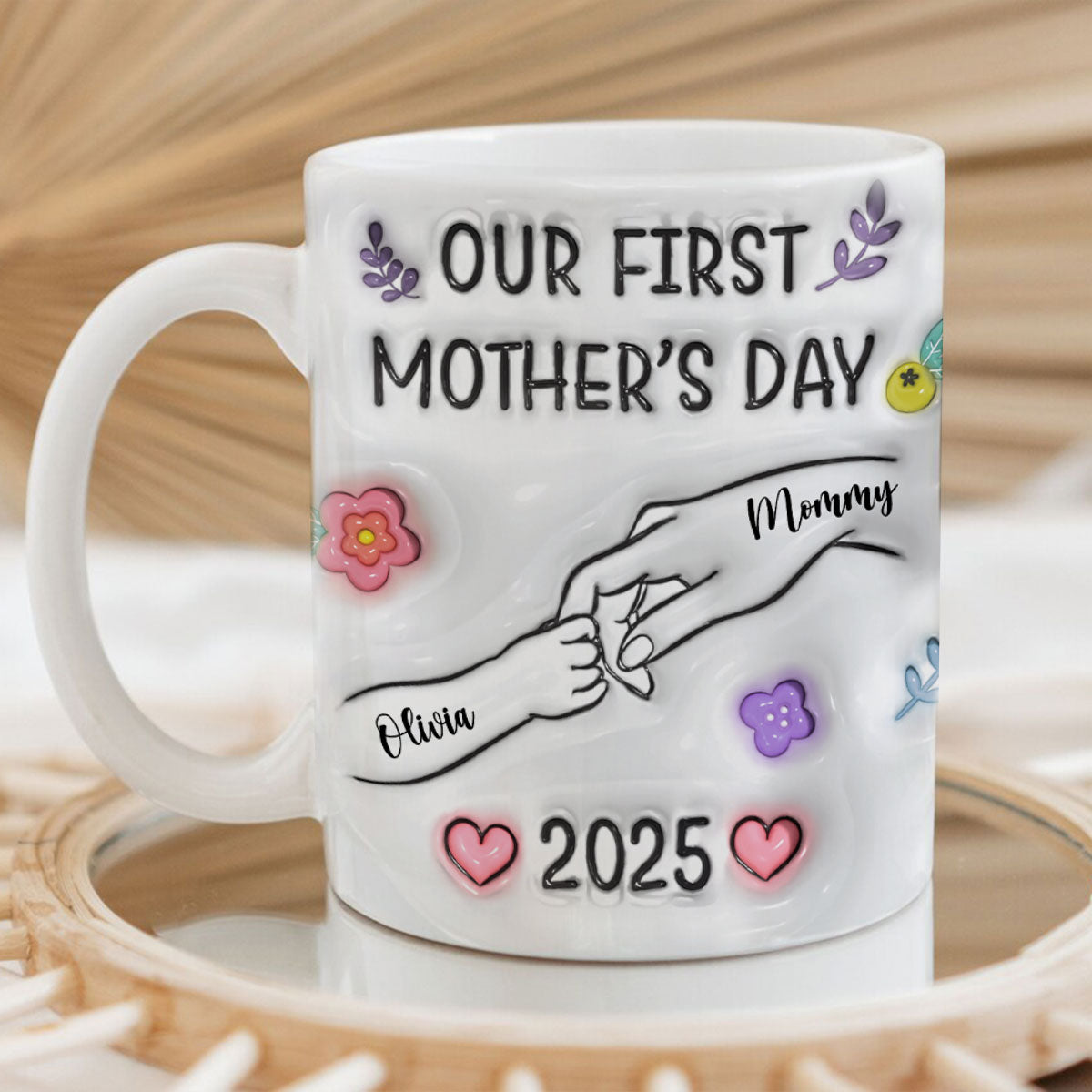 Our First Mother's Day 3D Inflated Baby Holding Mum Hand Personalized Mug, Heartfelt Gift for Mom