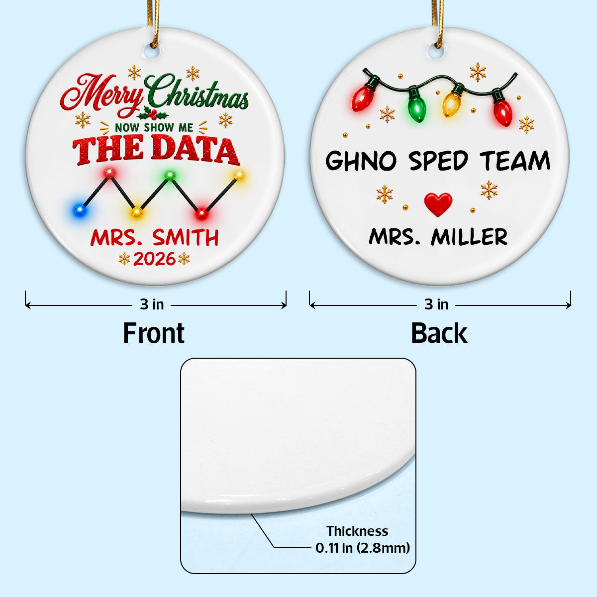 Merry Christmas Now Show Me The Data - Personalized Ceramic Ornament - Christmas Gift For Team, Coworkers, Friends