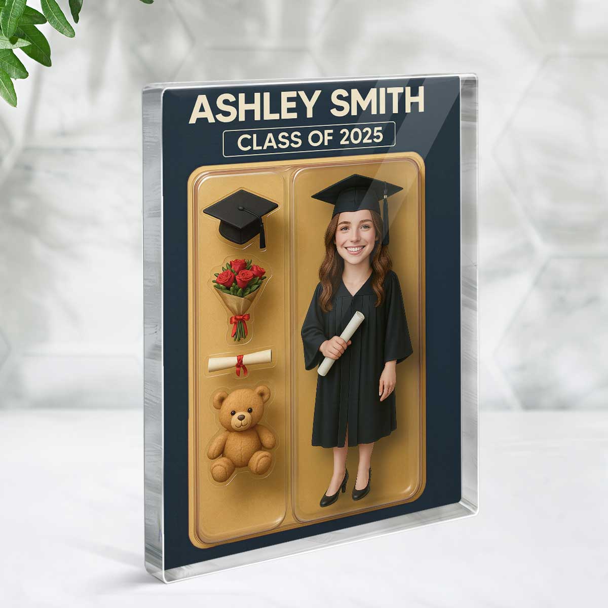 [FEMALE version ONLY] - 3D Effect Graduation Custom Figure - Personalized Acrylic Block Plaque