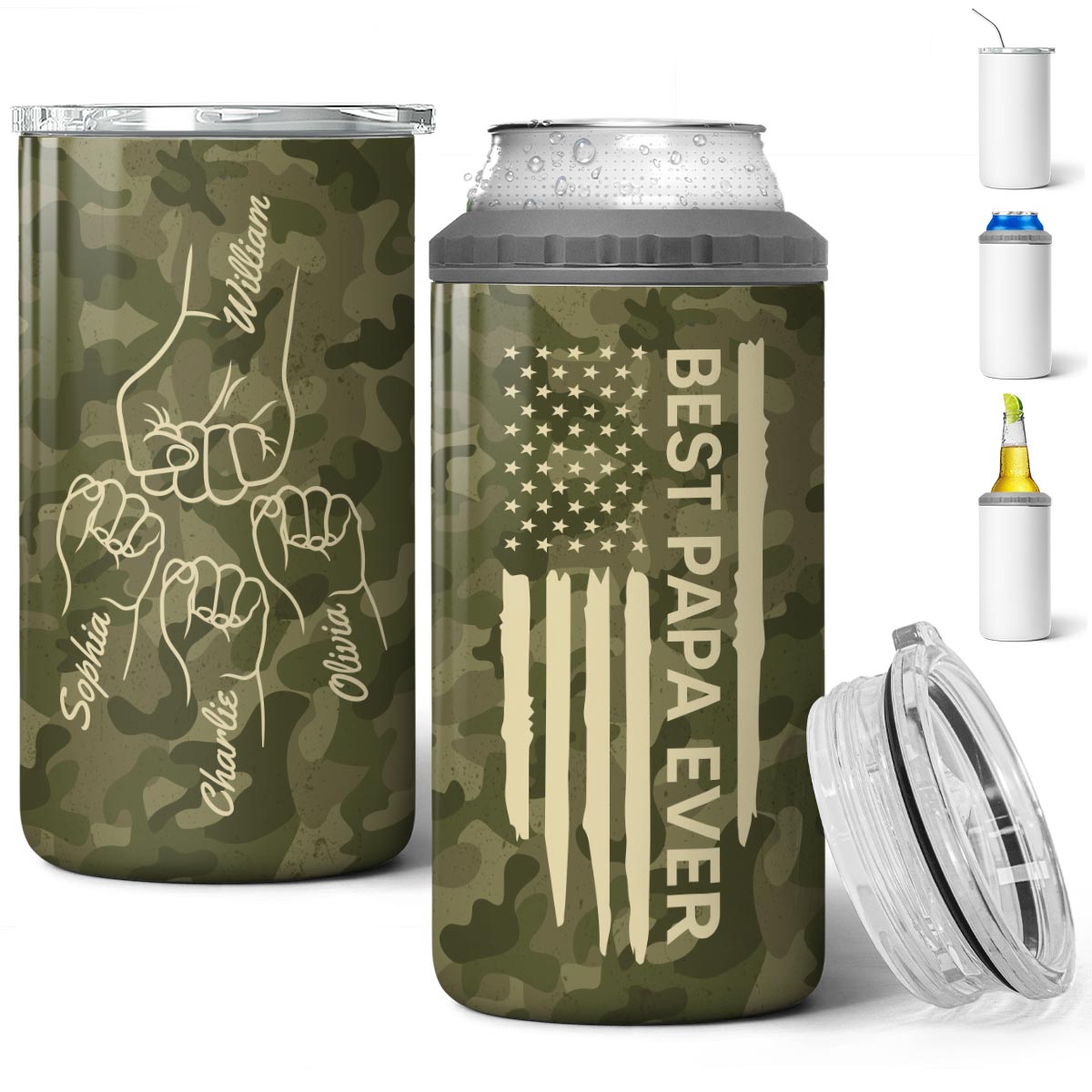 Best Papa Ever Gift For Grandpa Nation Flag Fist Bumps Outline Personalized 4-in-1 Can Cooler