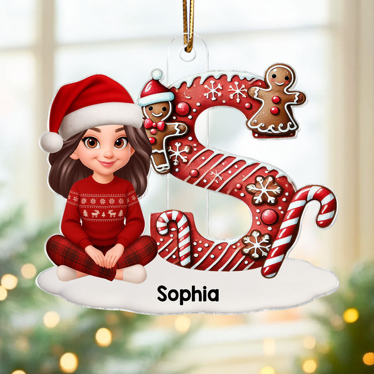 3D Effect Candy Cane Initial Letter Family Member Name - Personalized Acrylic Ornament - Unique Christmas Gift For Family