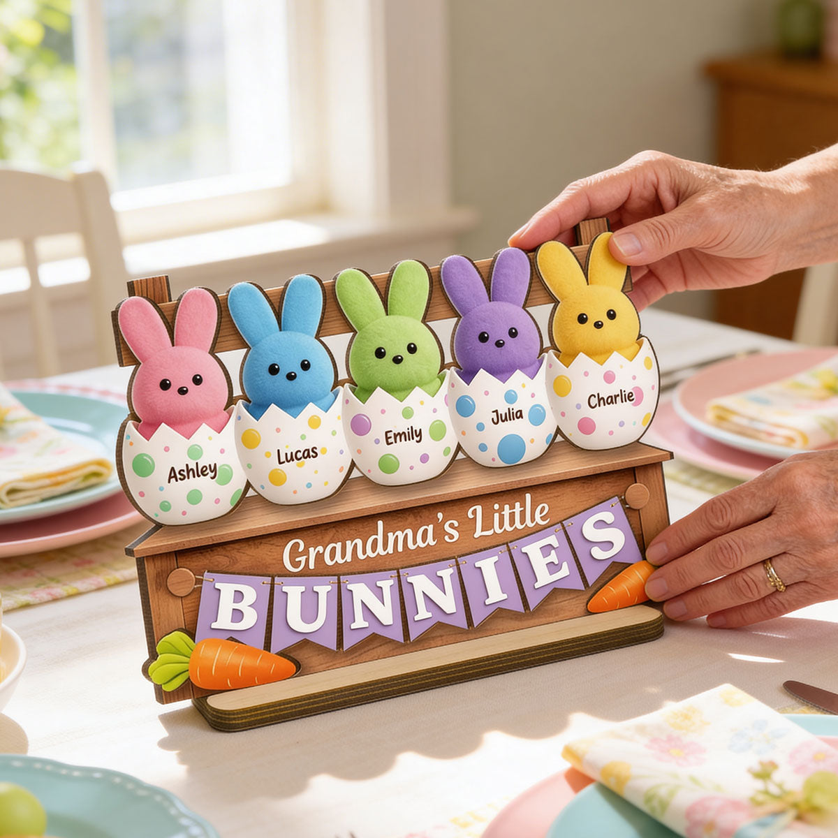 Grandma Little's Bunnies - Personalized 2-Layered Wooden Plaque - Easter Decor for Grandma