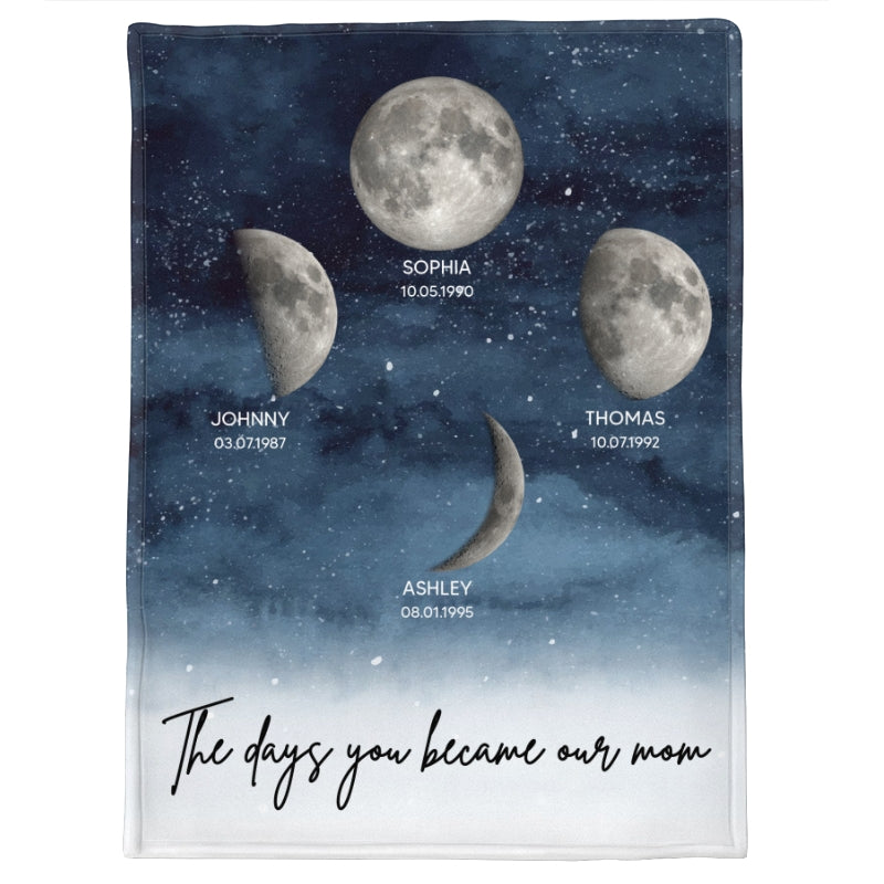 Starry Night Custom Birthday Moon Phase The Day You Became Mom Personalized Blanket, Gift