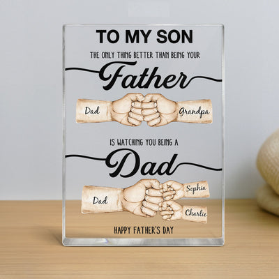 The Only Thing Better Than Being Your Father Fist Bump Personalized Acrylic Block, Father's Day gift for Son from Dad