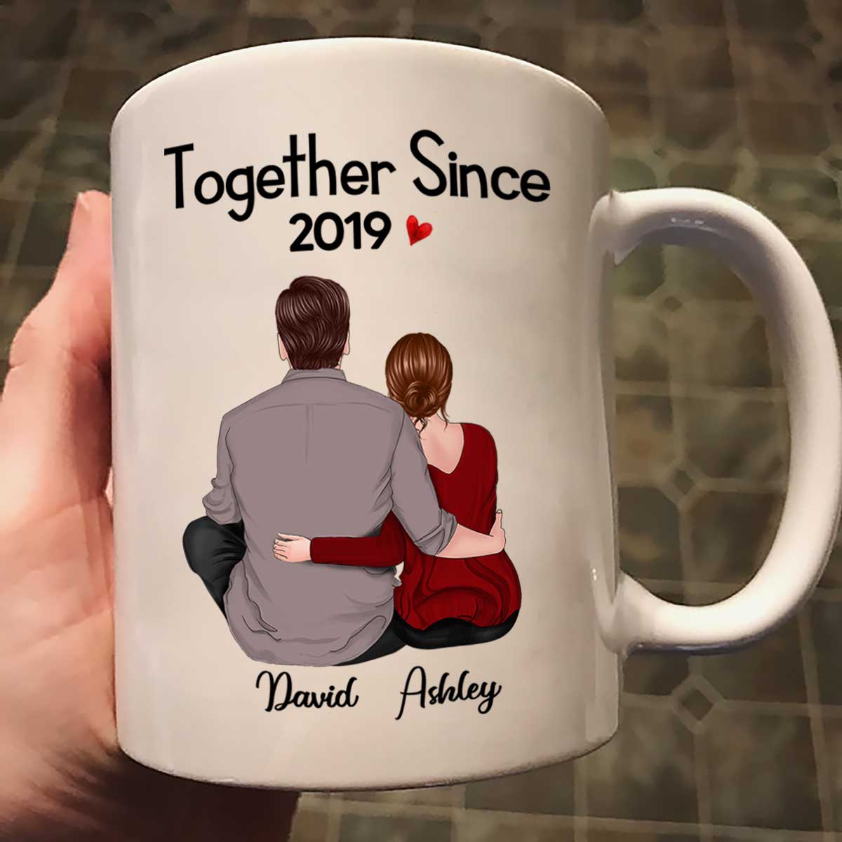 Back View Couple Sitting Anniversary Gift For Him Gift For Her Personalized Mug