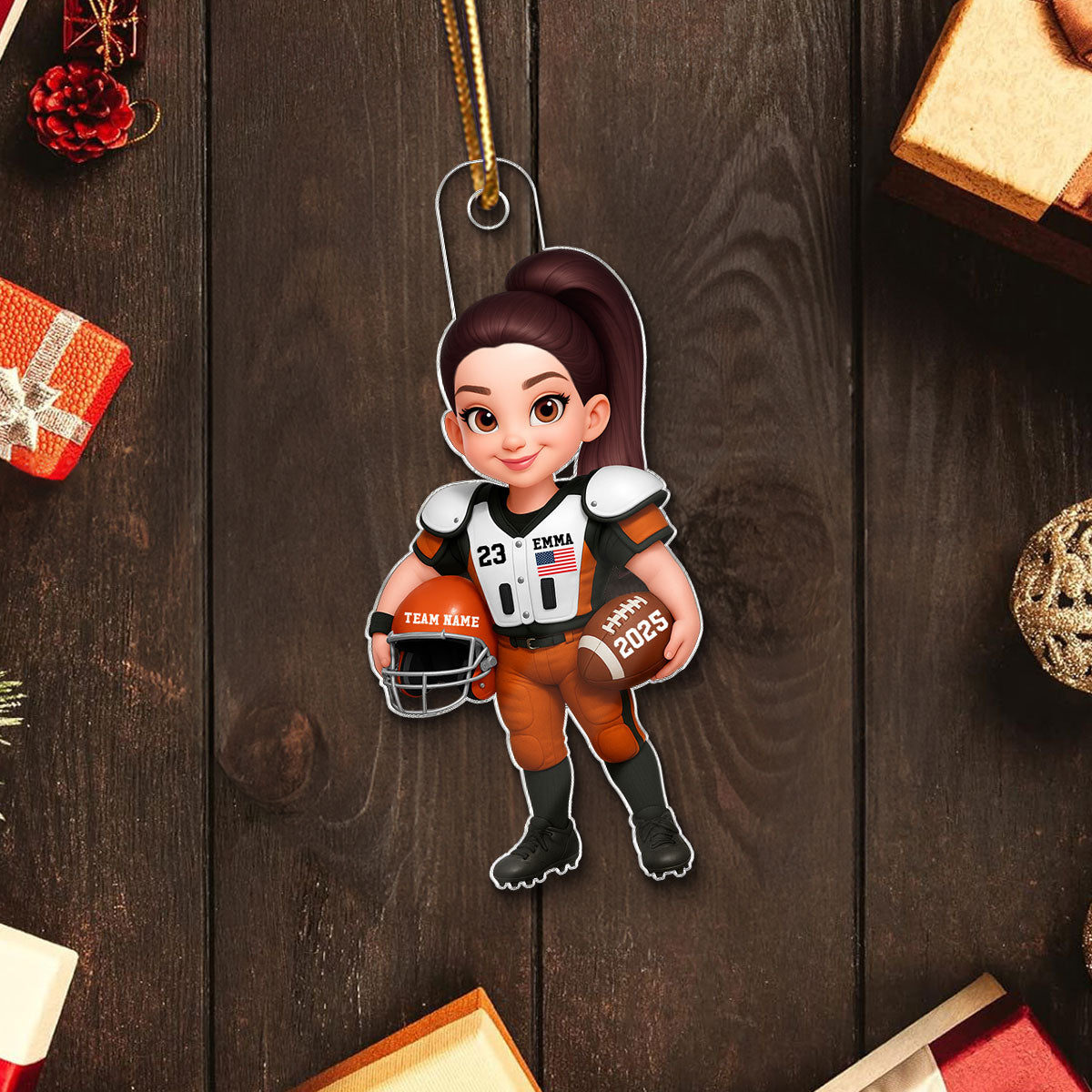 3D Effect Proud American Football Player - Personalized Acrylic Car Hanger - Gift For Football Lovers, Grandson, Son, Husband