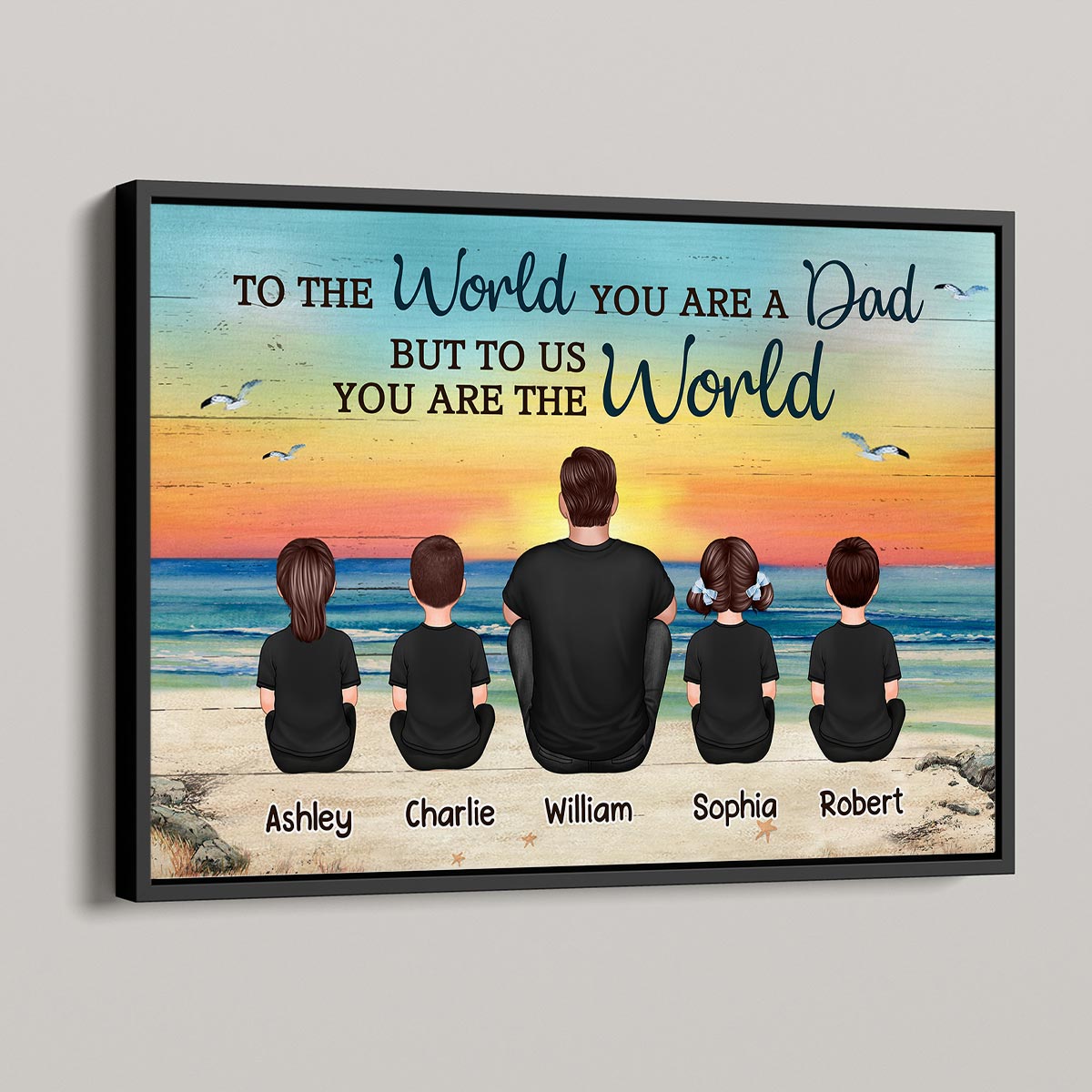 Dad And Sons Daughters Retro Vintage Beach Personalized Poster, Heartfelt Gift For Dad, For Husband