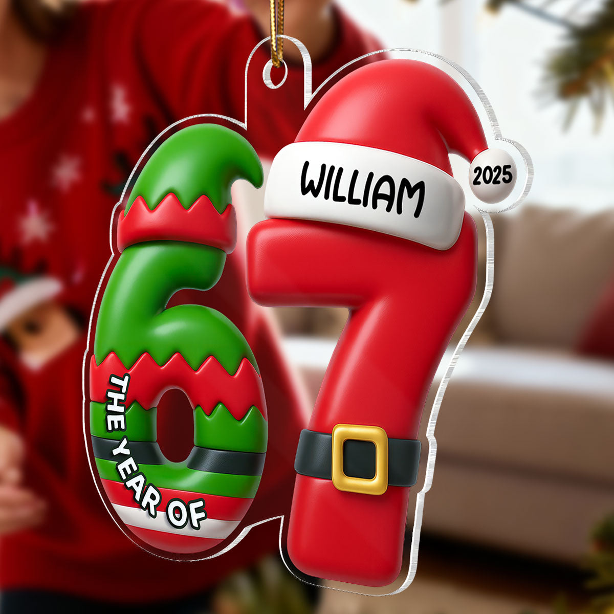 3D Effect 67 Six Seven 2025 Slang Christmas Various Designs - Personalized Acrylic Ornament - Funny Christmas Gift For Teen, Grandkid, Gen Alpha