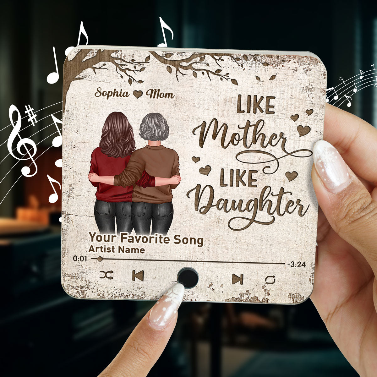 Mother Daughter Standing Back View Personalized Music Fridge Magnet, Gift For Mom Gift