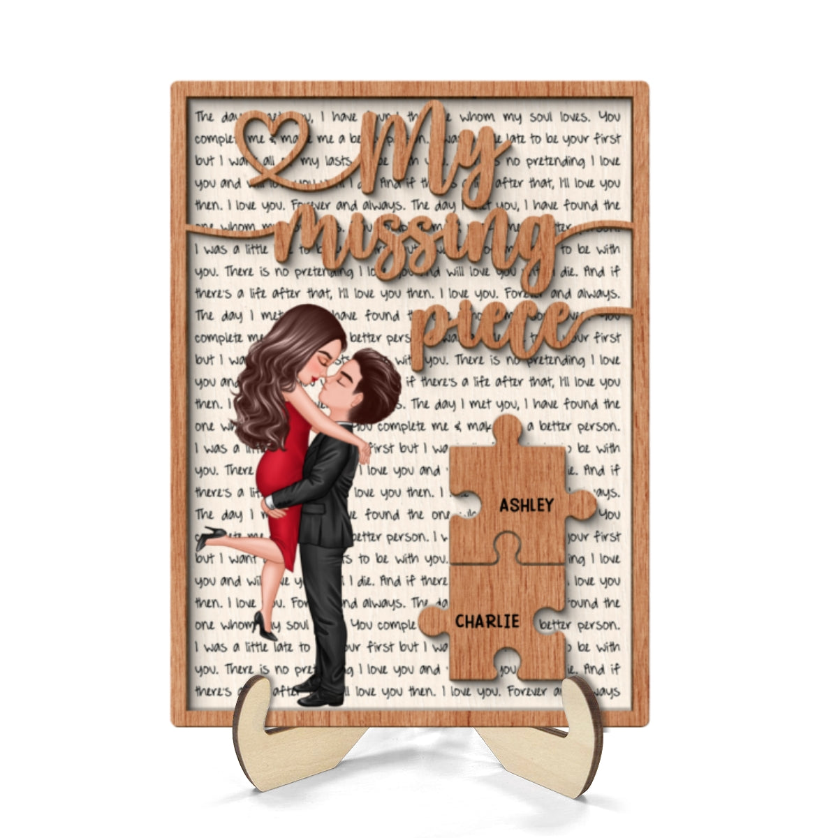 My Missing Piece Couple Letters Background Personalized 2-Layer Wooden Plaque