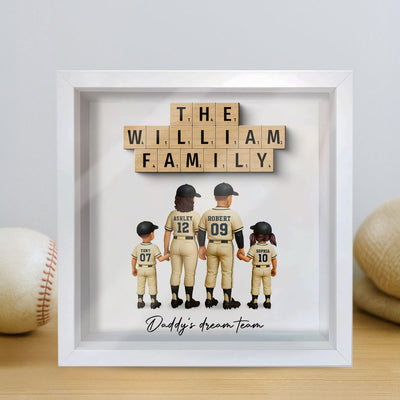 Daddy's Dream Team Baseball Personalized Shadow Box, 3D Effect Figure, Father's Day Gift for Dad