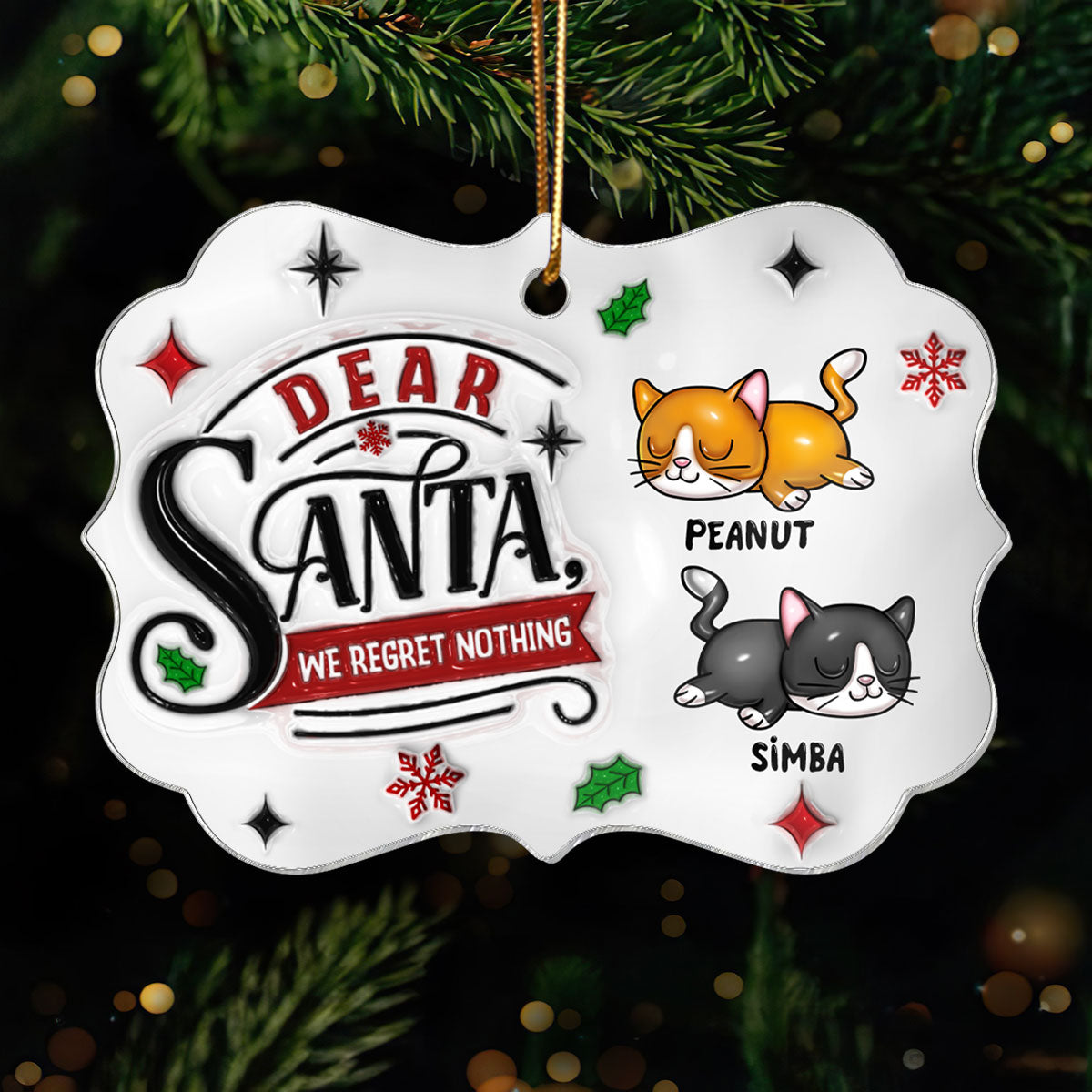 Dear Santa I Regret Nothing 3D Inflated Cat Christmas Personalized Acrylic Ornament