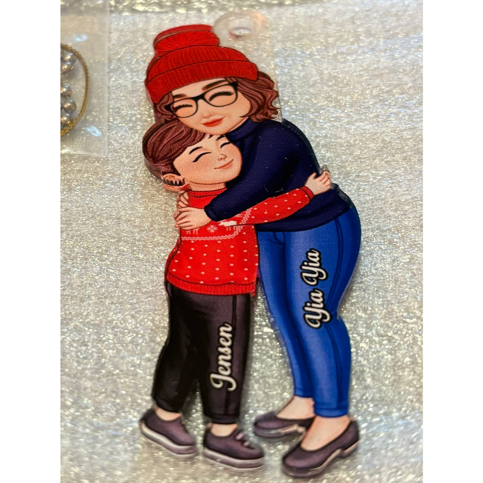 Grandma & Grandkid Hugging Christmas Personalized Acrylic Ornament - Gift For Grandma